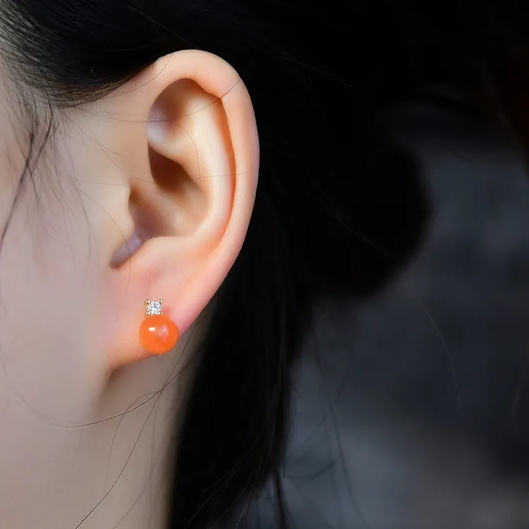 天然南红耳钉戴妃款【P563】