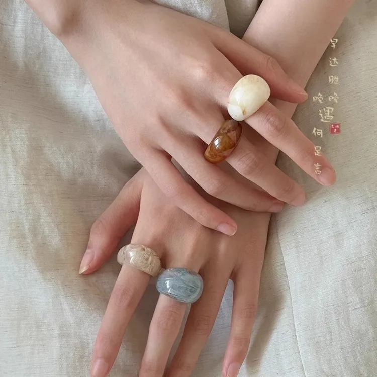 合金亚克力戒指 小众设计感树脂亚克力戒指女韩国东大门同款戒指