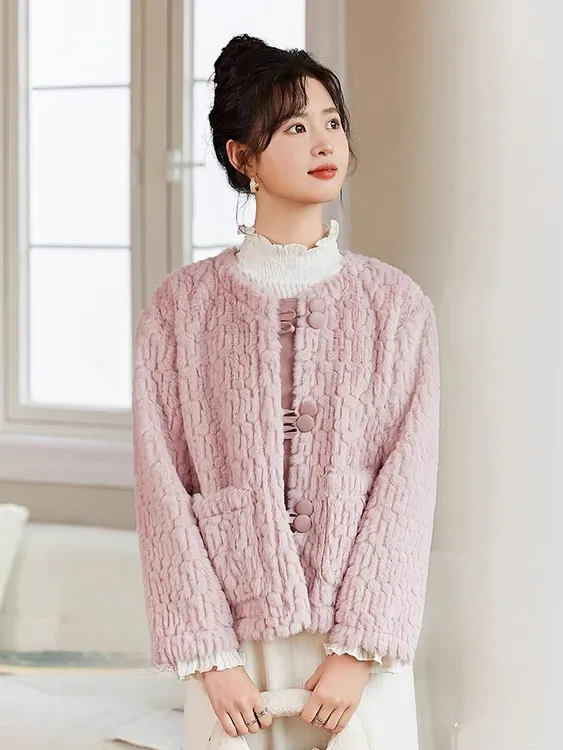 羊羔毛小香风国风棉服外套女2023秋冬新款小众别致高级毛茸茸912