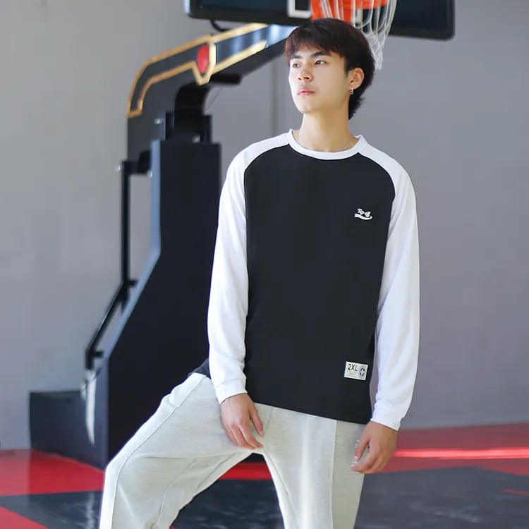 TIP-OFF美式投篮服篮球服速干T恤长袖圆领拼色宽松插肩袖运动卫衣