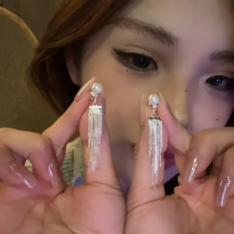 铜合金耳饰 超闪流苏珍珠耳环爆款两戴耳钉女时尚耳夹夏季耳饰