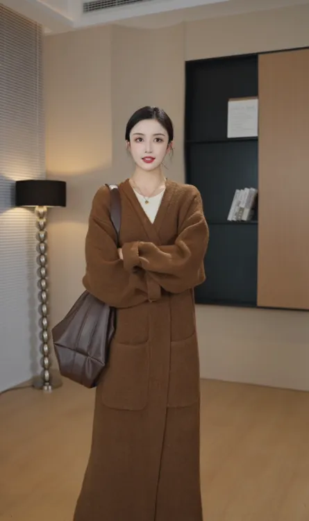 【钟一瑶】韩系中长款宽松显瘦秋季新款慵懒风气质过膝百搭外套608