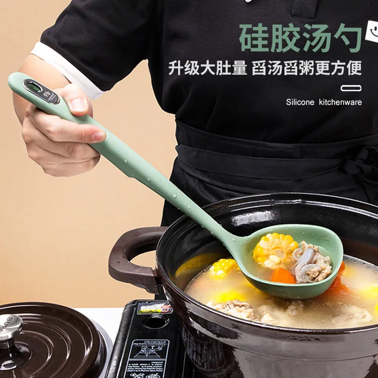老爹硅胶汤勺家用厨房大号盛汤火锅长柄粥勺子稀饭炒菜勺厨师专用