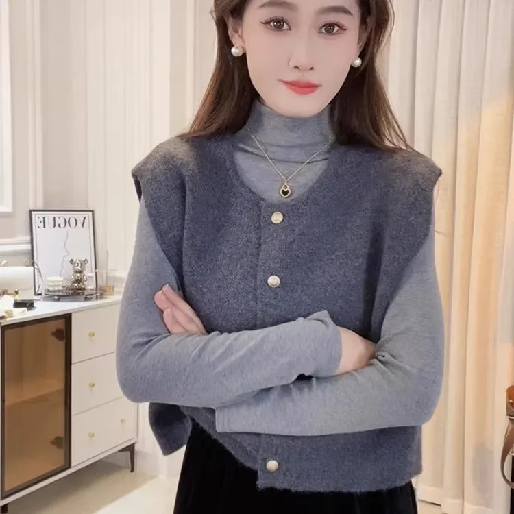 小香风无袖纯色单排扣马甲女春秋显瘦针织开衫马夹时髦百搭上衣潮
