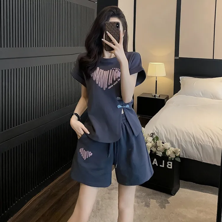 新中式国风套装女夏季时尚洋气减龄网红短袖短裤运动休闲两件套女