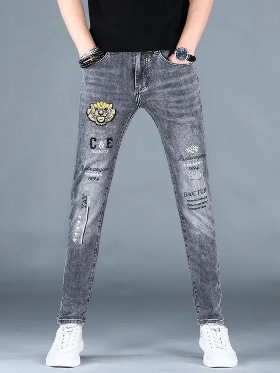 牛仔裤2025年新款男士休闲百搭潮牌刺绣春秋款小脚爆款长裤子