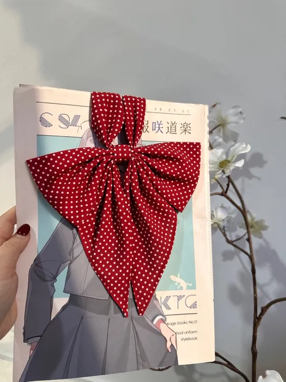 “莓莓” jk红色波点领结百搭原创超大羽根水手服衬衫学院配饰