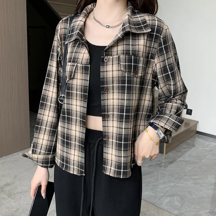 【小个子精选】韩系小众衬衣女春夏复古港味百搭宽松三色可选格子衫