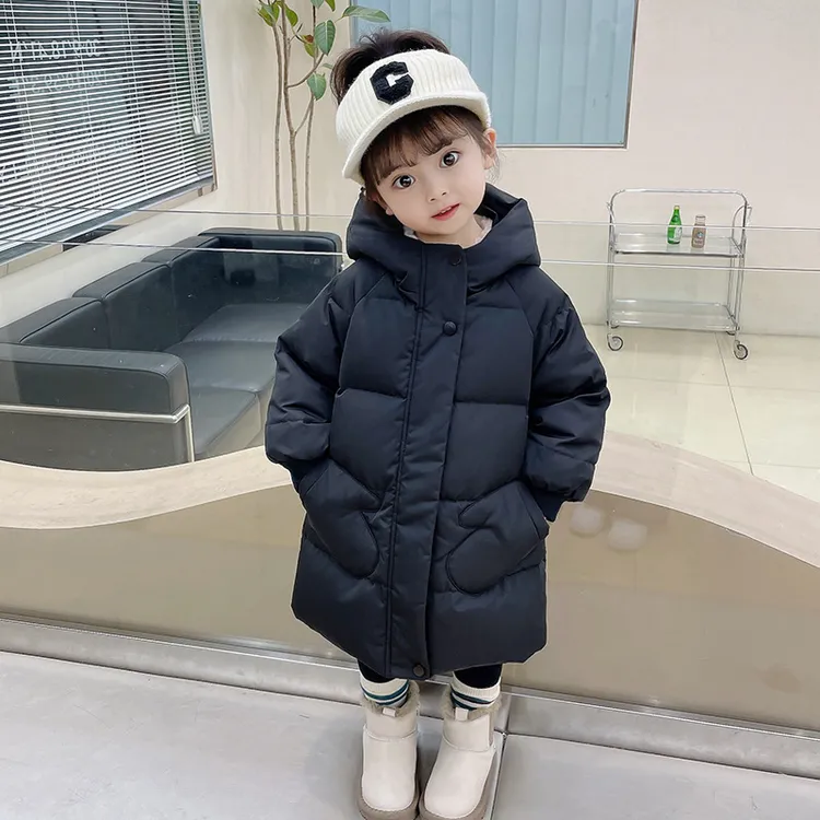 儿童羽绒服中长款女童洋气加厚白鸭绒连帽冬季婴幼儿宝宝小童外套