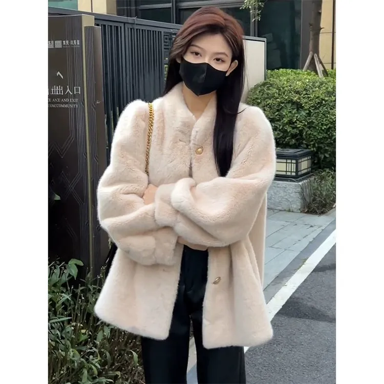 2024新款环保皮草绒冬季女装外套加厚中长款羊羔毛毛绒大衣