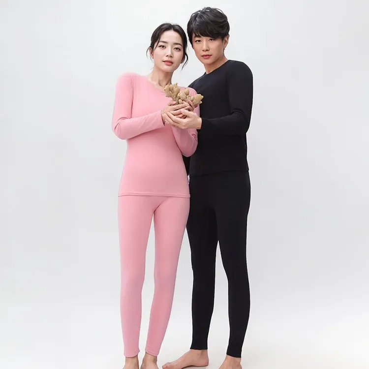 云感生姜发热精油润肤内衣恒温双面磨毛秋衣秋裤圆领保暖套装