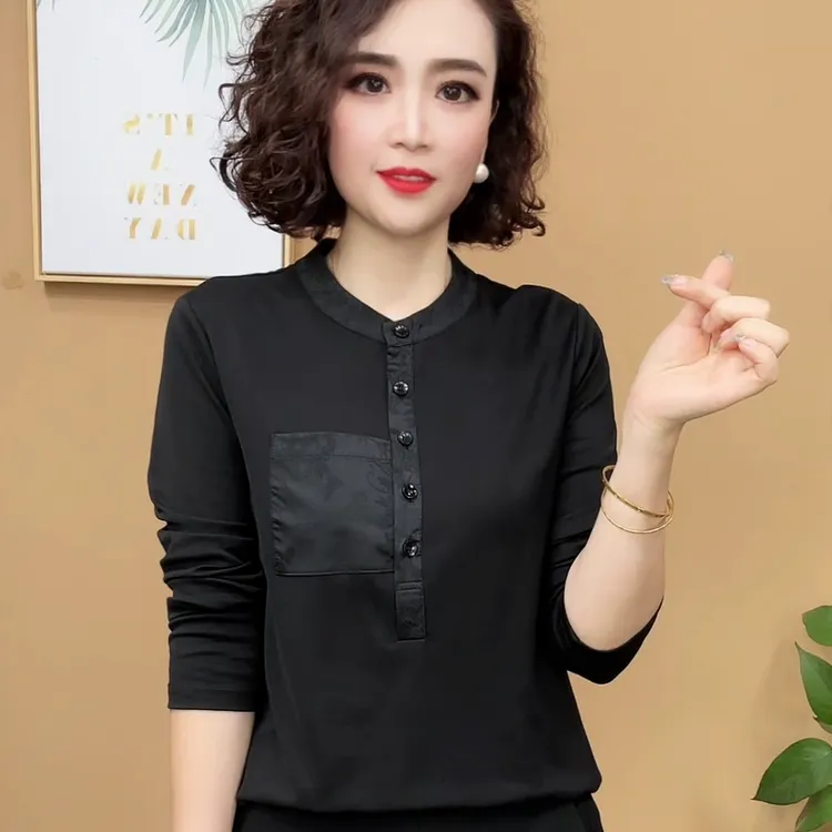 2024早秋新款纯色休闲时尚洋气百塔显瘦气质减龄长袖小衫988