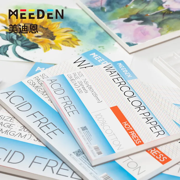 MEEDEN美迪恩水彩纸棉浆纸300g中粗纹细纹美术专用32k颜料画