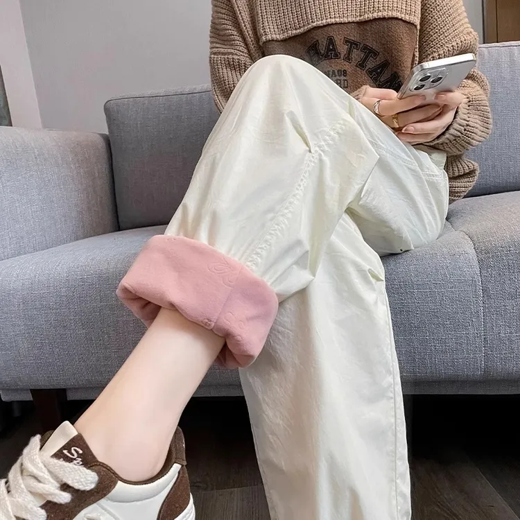 东北防寒工装羽绒裤女外穿小个子冬季加绒轻薄白鸭绒束脚休闲裤