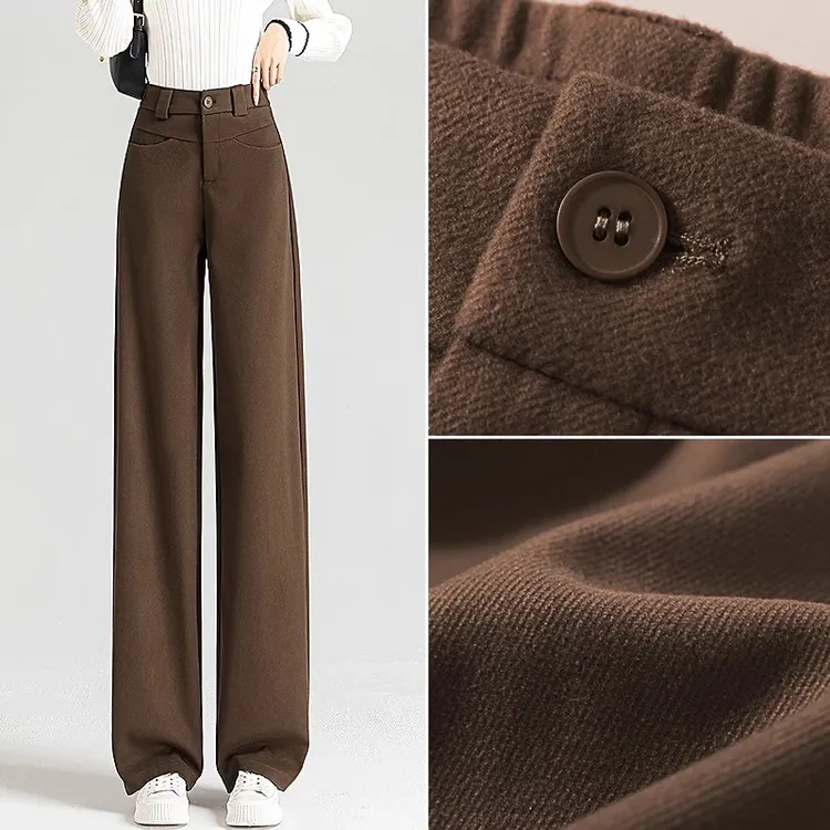 美拉德棕色毛呢香蕉阔腿休闲裤2025秋冬新款加绒加厚高端宽松裤子