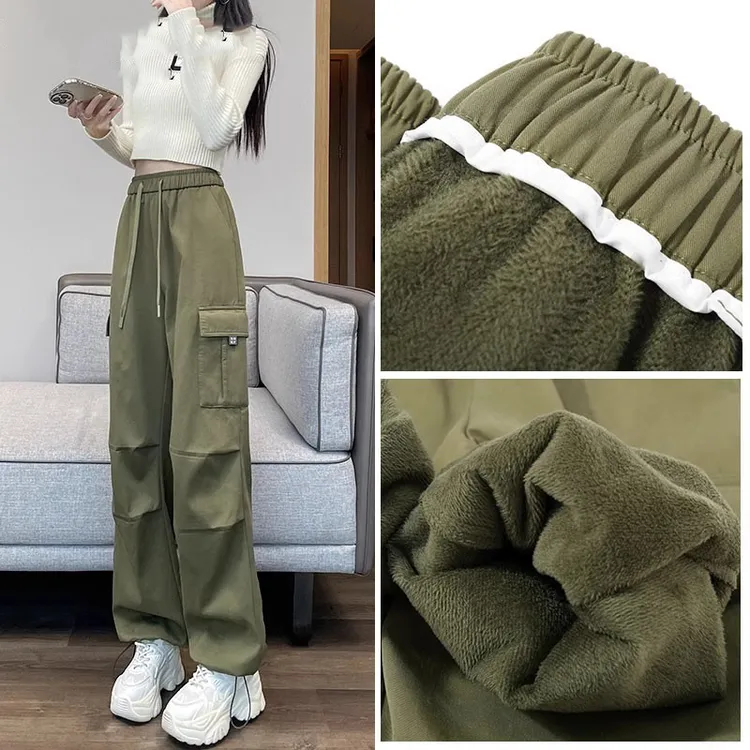 美式工装裤女秋冬2025新款高腰显瘦宽松束脚加绒休闲阔腿运动裤子