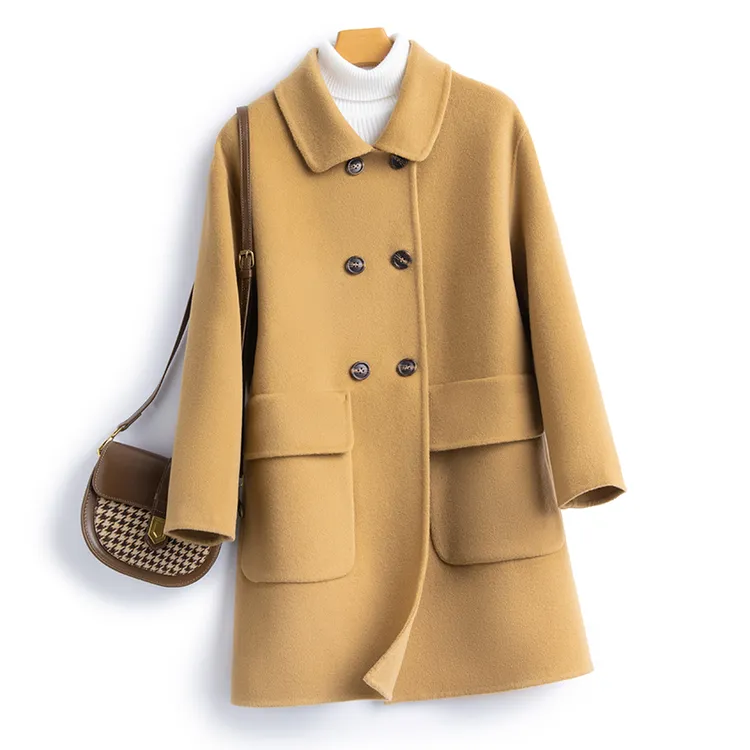 新款中长款小个子宽松双面呢大衣秋冬时尚显瘦遮肉韩版女外套