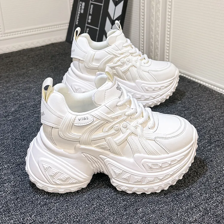 9CM内增高老爹鞋女秋季新款超高跟小个子显高百搭爆款运动鞋白色