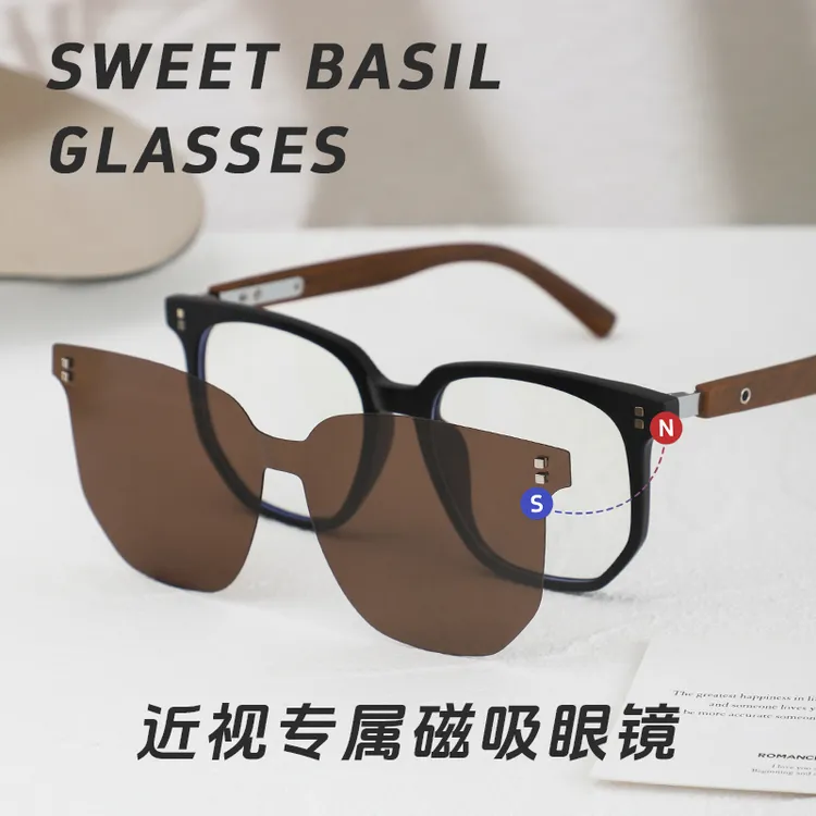Sweet basil/紫淑磁吸墨镜大框木纹TR防蓝光辐射护目近视散光遮阳