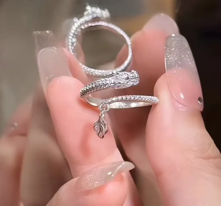 饰尚子 足银戒指 990神龙摆尾转乾坤戒指女灵动摇摆龙尾龙鳞戒指