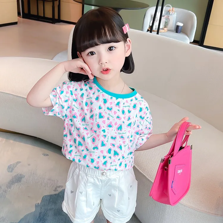 女童圆领纯棉t恤小女孩夏季碎花打底衫女宝洋气上衣儿童可爱衫