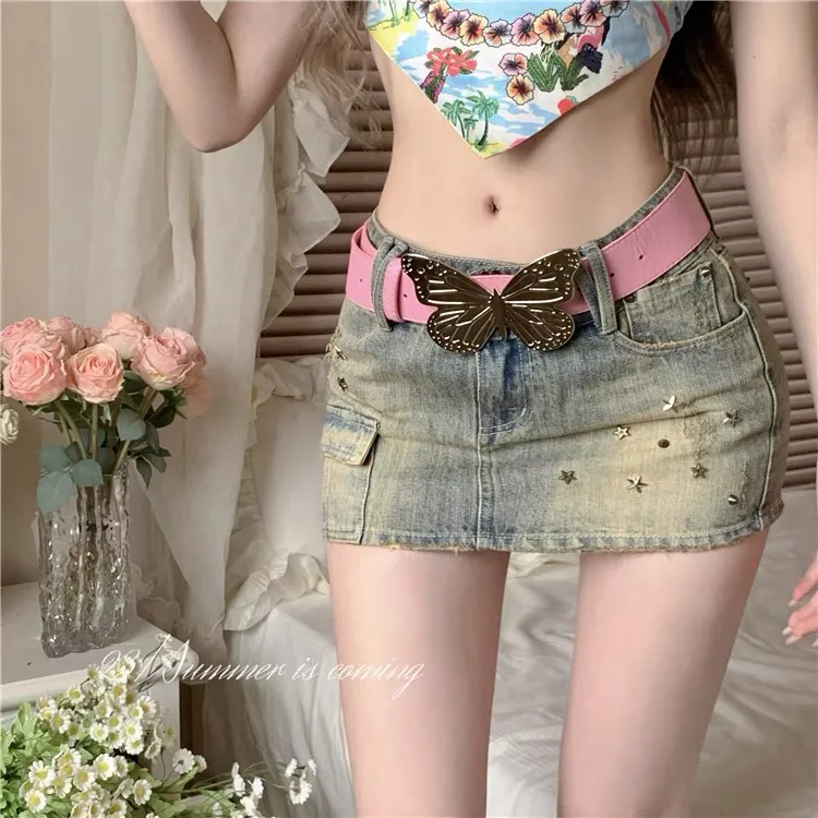 2023SS/17NeW辣妹朋克金属大蝴蝶腰带夏日街头百搭配