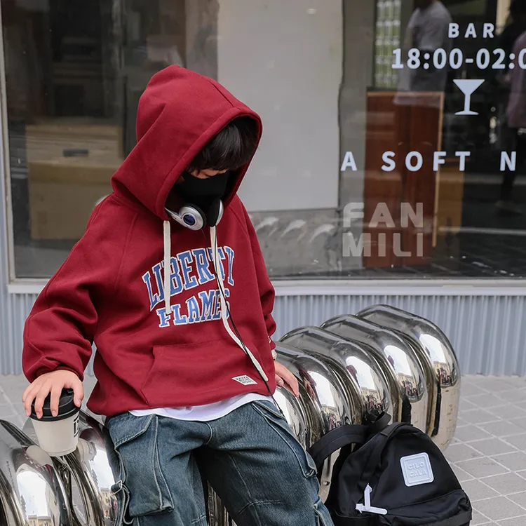男童连帽卫衣潮儿童红色上衣洋气春秋新款中大童童装炸街