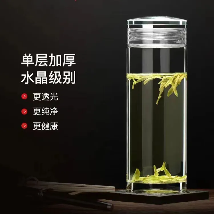 单层加厚大容量玻璃水杯水晶级绿茶杯透光透明泡茶杯车载玻璃水杯