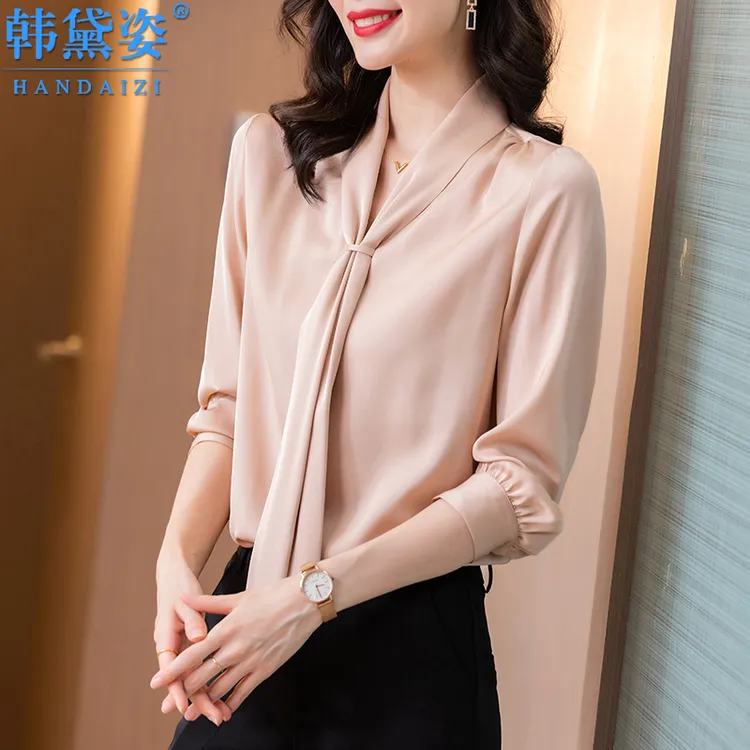 重磅真丝衬衫女长袖2025春新款设计感飘带时尚品牌小衫桑蚕丝上衣