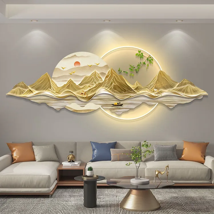 背靠金山客厅装饰画沙发背景墙挂画轻奢简约风格高档风景山水壁画