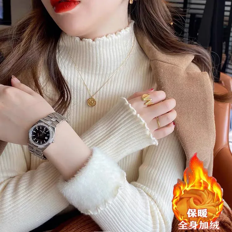  2025冬新款加厚加绒半高领针织一体绒打底衫保暖百搭上衣女