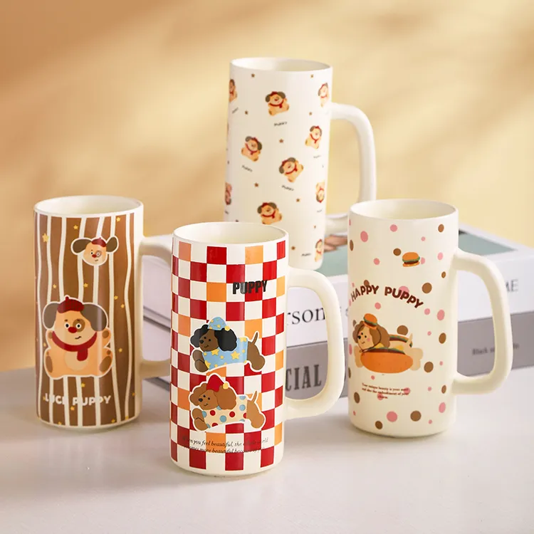 【AMK】新款创意快乐小狗直筒杯生日礼物水杯可爱家用陶瓷马克杯