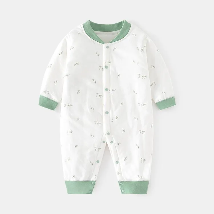 BASITU婴儿夹棉连体衣宝宝保暖秋冬无骨哈衣薄棉加厚对门儿童40克