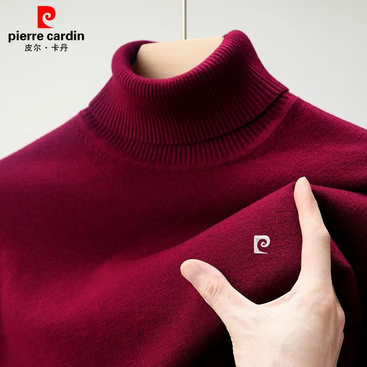  皮尔卡丹可翻高领男士内搭秋冬新款毛衣男纯色加厚针织打底衫