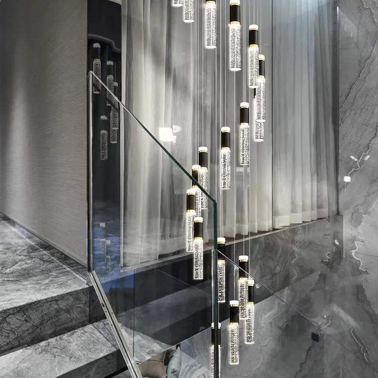 旋转楼梯中空吊灯别墅复式楼水晶灯现代简约轻奢loft公寓跃层挑高