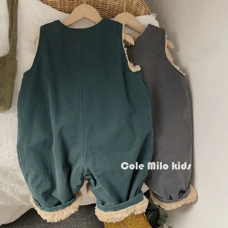 儿童连体裤加绒加厚冬季男童女童裤子背带裤洋气潮百搭纯色