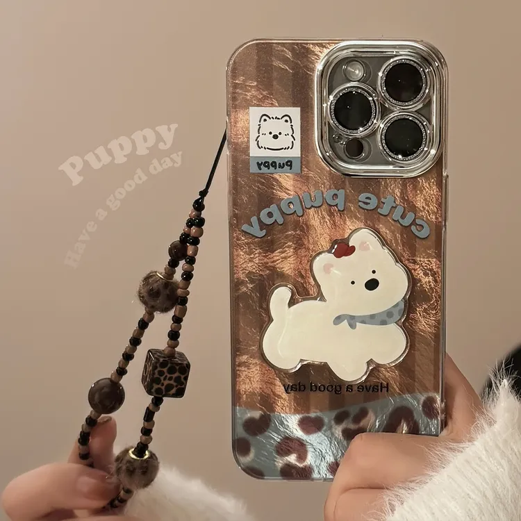闪粉镜头膜小狗苹果17手机壳16pro max防摔iPhone15挂绳13pro硬壳