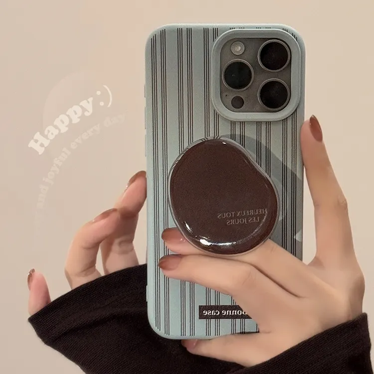 ins风条纹iPhone16手机壳苹果14Pro Max适用13ProMax复古12支架软