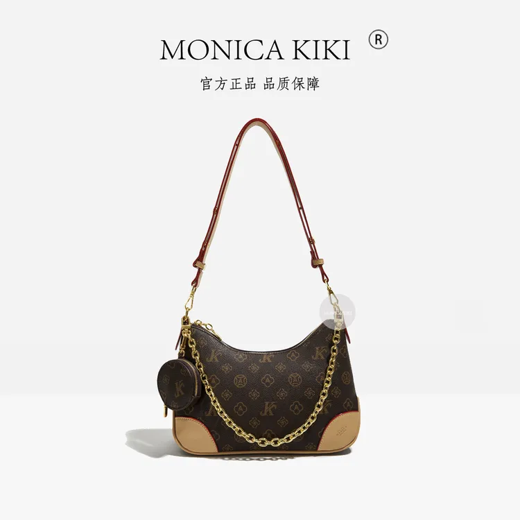 MONICA KIKI/莫妮卡奇奇2024新款经典复古小众百搭单肩斜挎牛角包