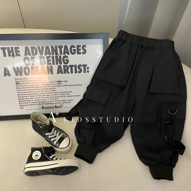 【纯棉工装裤】儿童工装长裤韩版洋气百搭休闲裤黑色帅气男童裤子