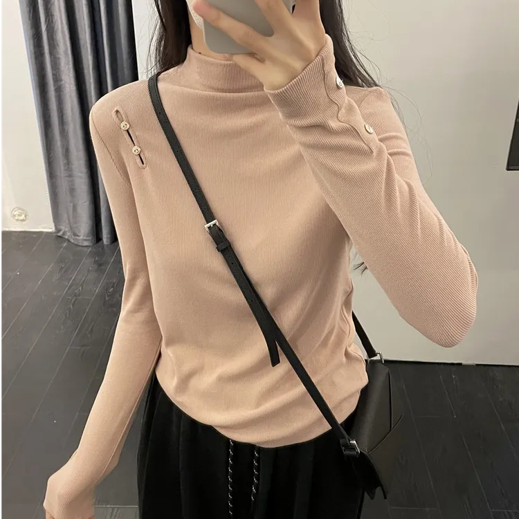 「自发热 双面慕斯绒」设计感啤酒领打底衫 秋冬韩版半高领内搭T102