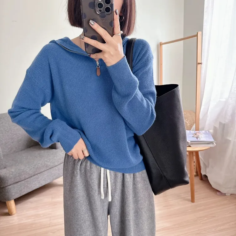 「轻柔厚实 安迪绒」连帽半拉链衫 冬季韩版内搭打底针织衫毛衣2939