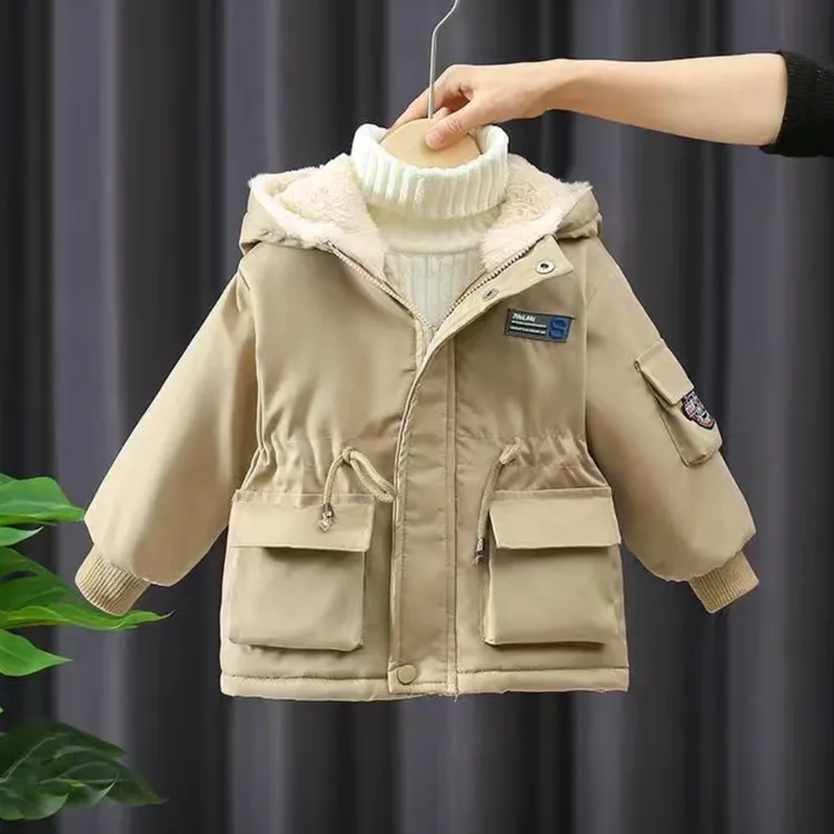 男童加绒棉服23新款洋气中小童加绒加厚棉服帅气小男孩加绒派克服