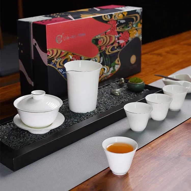白瓷羊脂玉大号手工茶具套装简约中式功夫茶杯盖碗高档