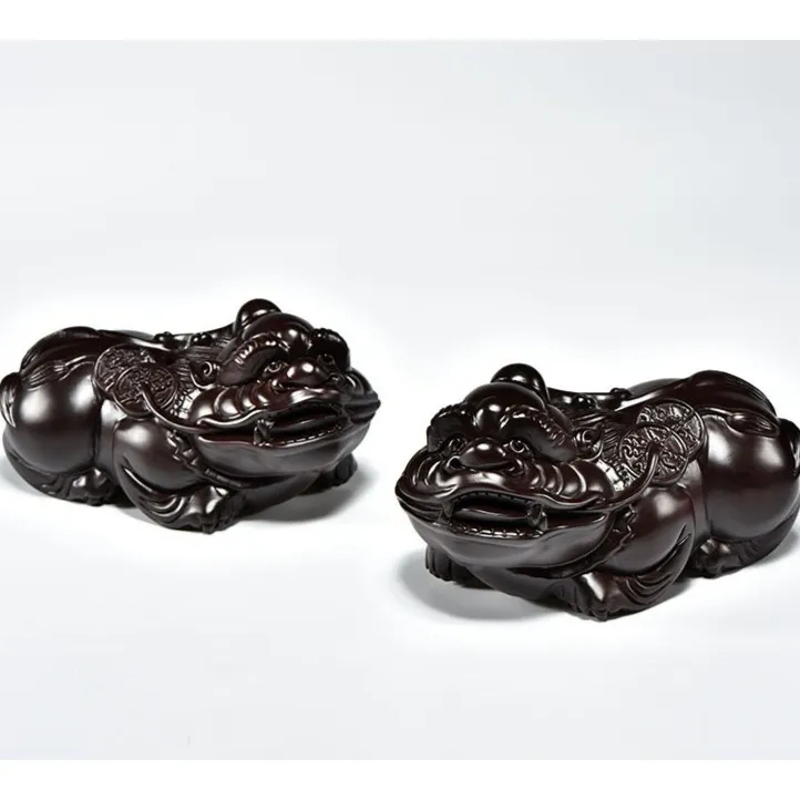 12厘米貔貅一对 黑檀木实木雕刻 客厅玄关摆件 