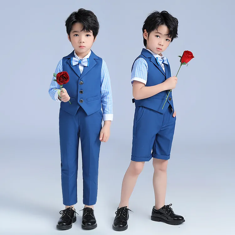 礼服2024春装新款韩版条纹背带裤套装男童花童婚礼主持演出服