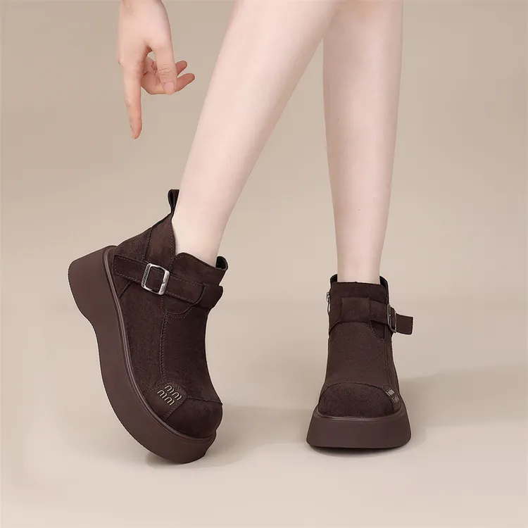 复古厚底6cm勃肯大头靴加绒加厚一脚蹬懒人棉靴豆豆毛毛雪地靴