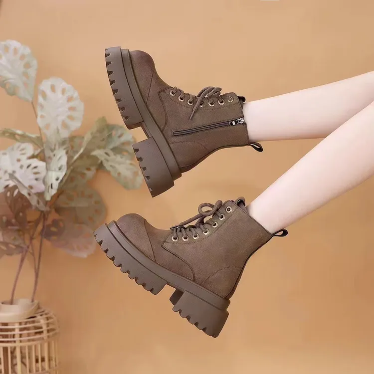 厚底增高马丁靴女时尚2025秋季新款洋气百搭炸街短靴女瘦瘦靴