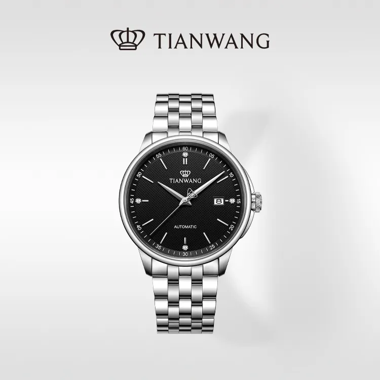 天王表恒隽系列男士手表商场同款休闲情侣自动机械国表黑盘钢带