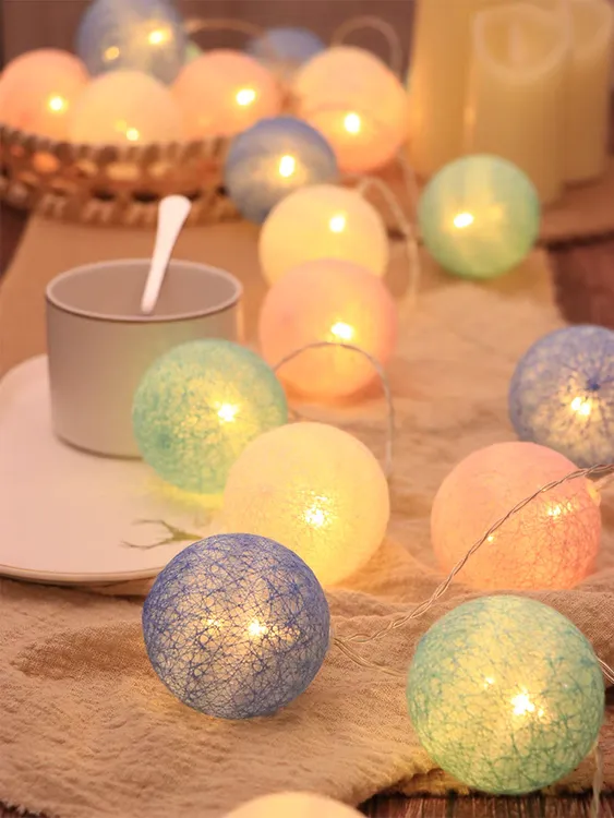 棉线球灯LED彩灯串灯闪灯网红少女心卧室房间装饰品浪漫布置球灯